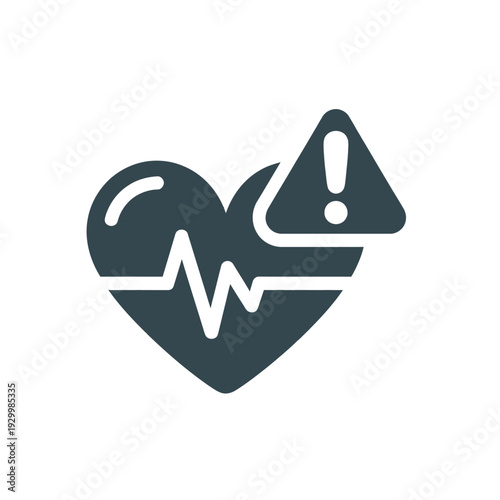 Heartbeat monitor icon displays a medical warning sign indicating cardiac danger.