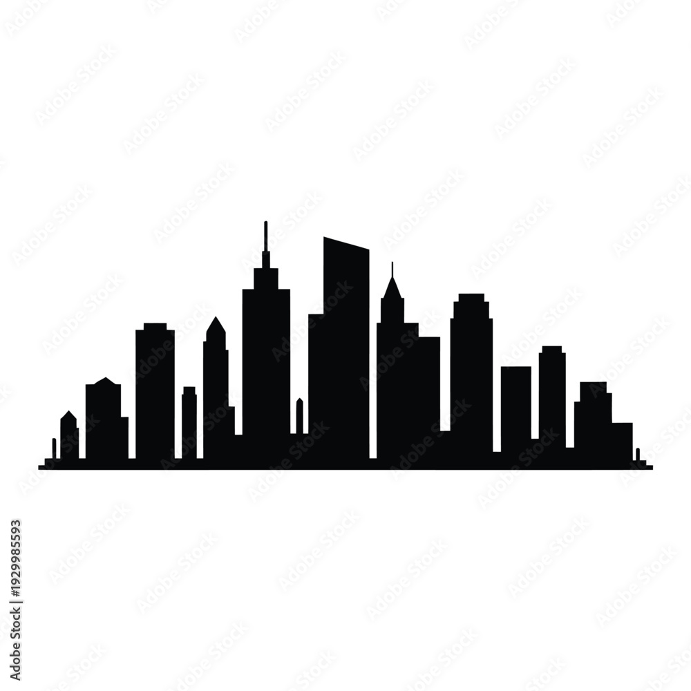Fototapeta premium A stark black silhouette of a modern city skyline against white