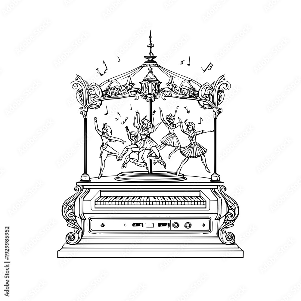 Fototapeta premium Vintage Carousel Music Box with Dancing Horses