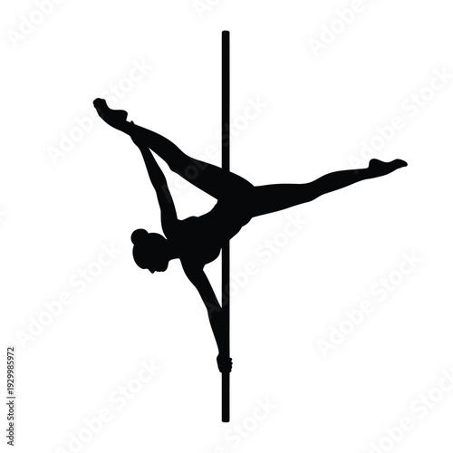 Silhouette of a pole dancer performing an intricate and graceful pose