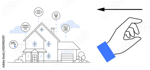 Smart home automation. Smart features thumbs up security, lighting control, and efficient utilities integration simplify daily life. Gestures control smart home automation systems. For technology
