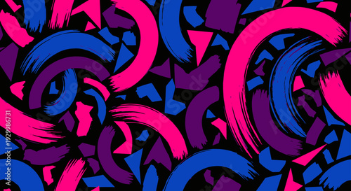 Abstract brush strokes in vibrant pink and blue create a dynamic and energetic pattern.