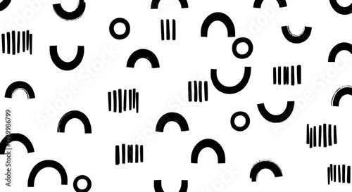 Abstract geometric pattern with semicircles and lines.