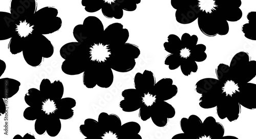 Black and White Floral Pattern Seamless Design.