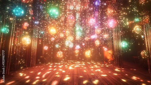 Abstract display of illuminated spheres in a colorful and artistic arrangement