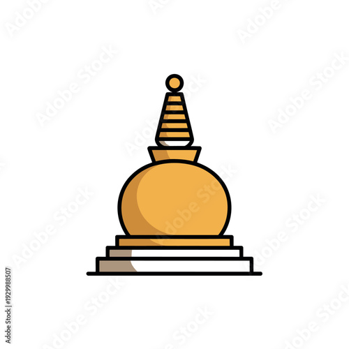 A golden stupa monument with a white background