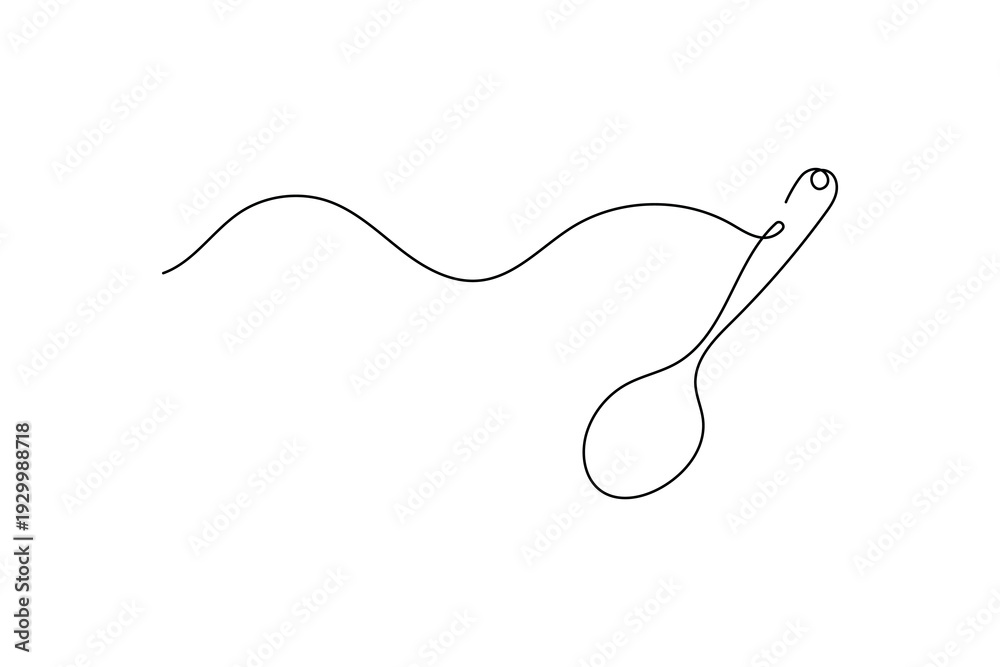 Obraz premium Spoon minimalist continuous line drawing isolated outline vector illustration