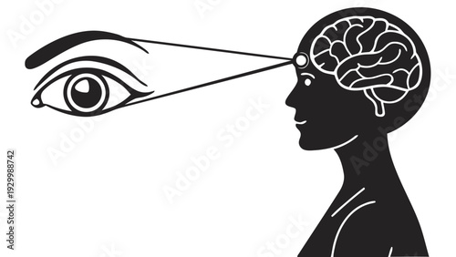 Abstract silhouette of a human head with a visible brain and an eye focusing inward, representing introspection and self-awareness.