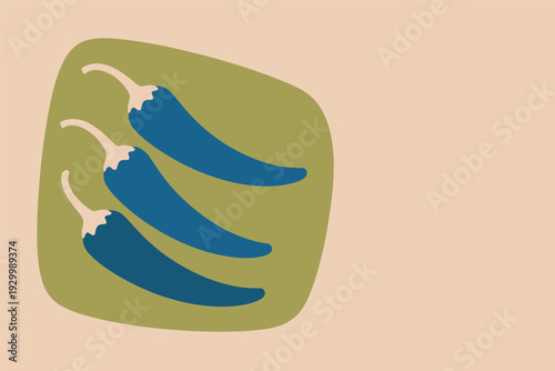 Vibrant blue chili peppers on green background for food design