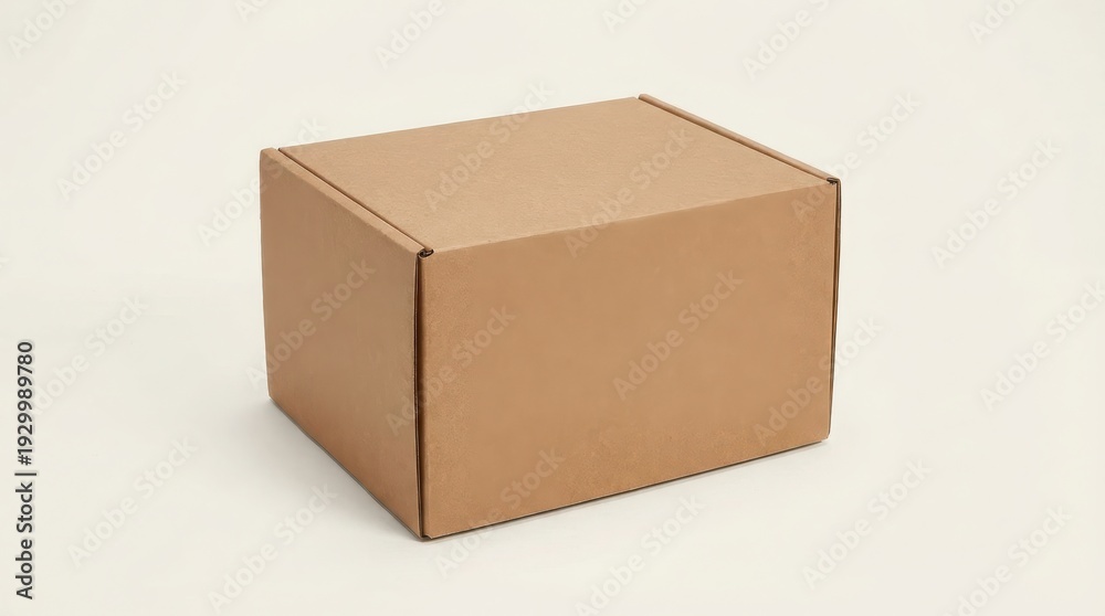 Fototapeta premium A plain medium brown cardboard box on a light background