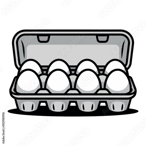 Cardboard egg carton holds ten fresh white ovums ready for cooking preparation.