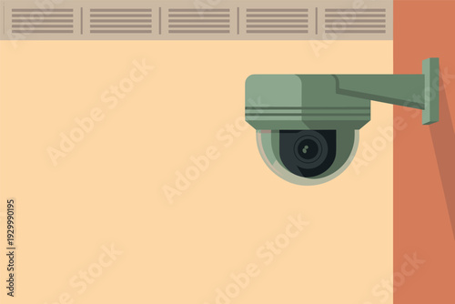 Modern security camera mounted on wall for surveillance and safety