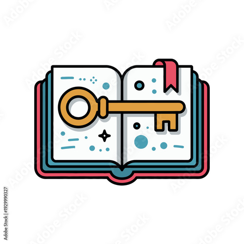 Open book displays a glowing golden skeleton key representing access to knowledge or secrets.