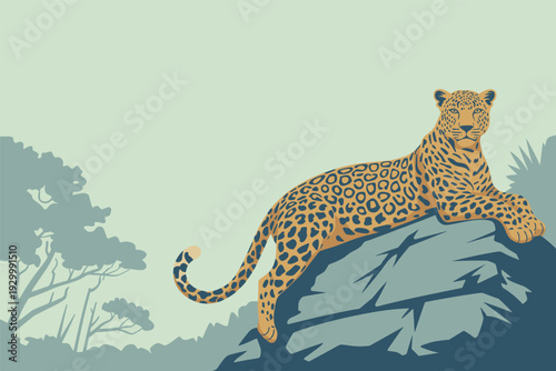 Majestic leopard resting on rocky outcrop in natural habitat