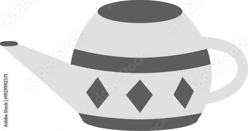 Minimalist ceramic teapot illustration with geometric diamond pattern and grey stripes