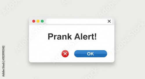 Prank alert pop up window on computer screen with warning message and buttons