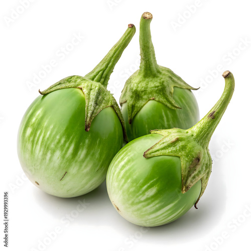 Close up of fresh green thai eggplants isolated on a white background view