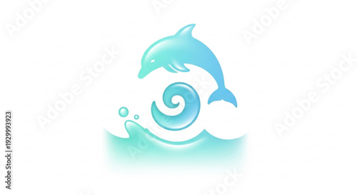 Dolphin jumping out of turquoise wave with swirl aquatic mammal in ocean water sea creature