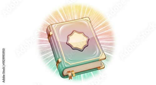 Closed magical book with star symbol and golden accents glowing softly