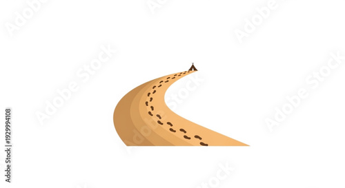 Winding road with footprints leading to a distant point curved path with shadows journey concept illustration