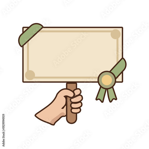 Hand Holding Blank Sign with Ribbon