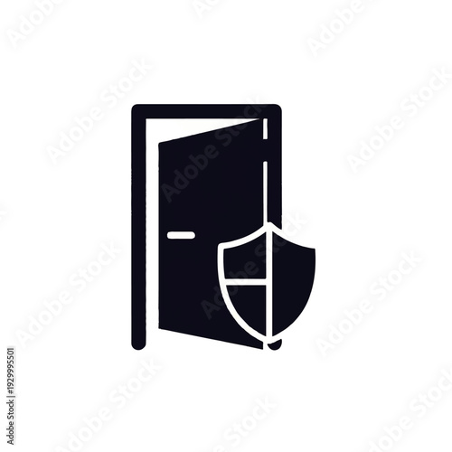 Shield Icon Protecting Door Security Symbol.