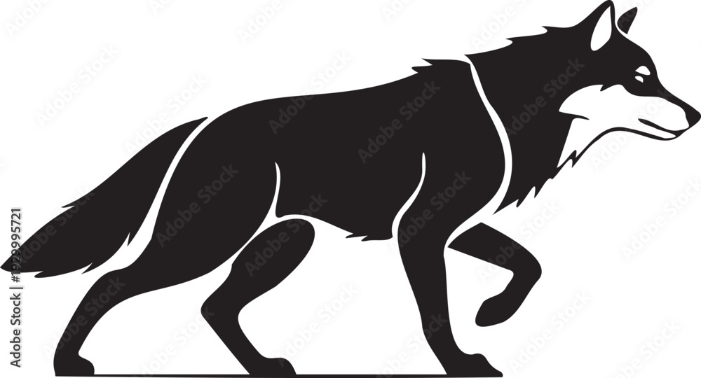 Fototapeta premium Black wolf silhouette walking on checkered background vector art
