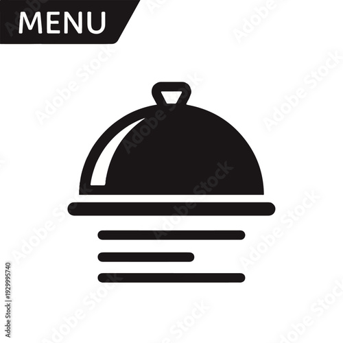 Simple Black Serving Dish Icon Illustration.