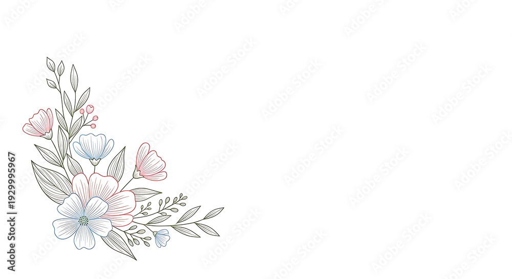 Obraz premium Delicate Floral Corner Design with Pastel Hues and Botanical Elements