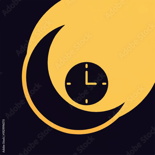 Yellow Clock Face with Crescent Shape.