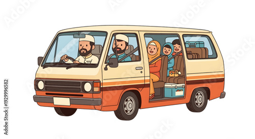 Family Traveling in Vintage Camper Van.