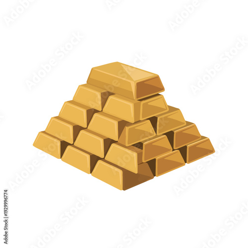 Pyramid stack of golden bullion bars signifies immense wealth, financial success, and precious metal.