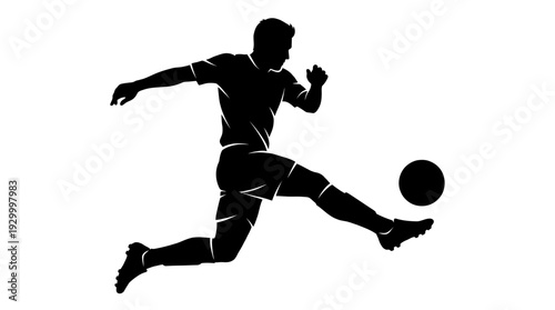 Silhouette of a rugby player kicking a ball in mid action
