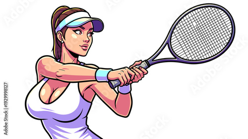 Female Tennis Player with Racket - High detailed vector art