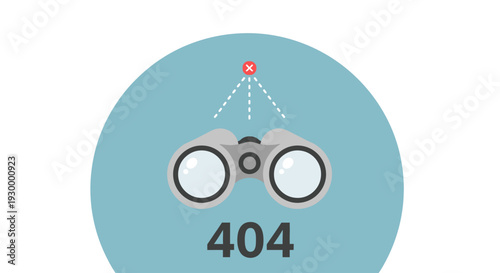 Binoculars with error message 404 on a blue background, viewed from a straightforward perspective, illustrating a search or exploration theme.