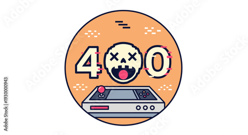 Camping illustration with 404 error message in a circular frame, featuring tents and trees at dusk