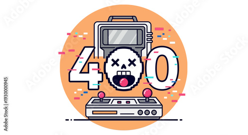 Camping illustration with 404 error message in a circular frame, featuring tents and trees at dusk