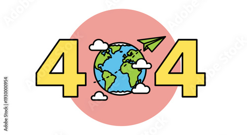 Camping illustration with 404 error message in a circular frame, featuring tents and trees at dusk