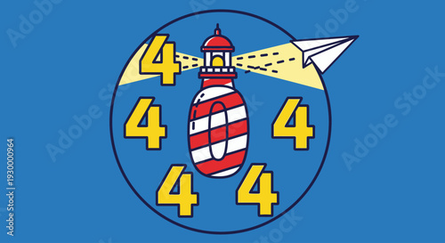 Camping illustration with 404 error message in a circular frame, featuring tents and trees at dusk