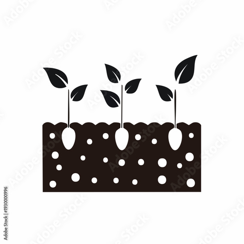 Clean vector illustration of young plants growing from fertile soil, symbolizing environmental stewardship, new growth, and the journey of natural development