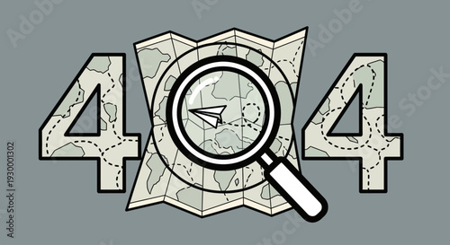 Camping illustration with 404 error message in a circular frame, featuring tents and trees at dusk