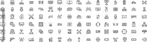 E-sport line editable icon set. Modern gaming tournament and streaming vector symbols pack. Vector illustration