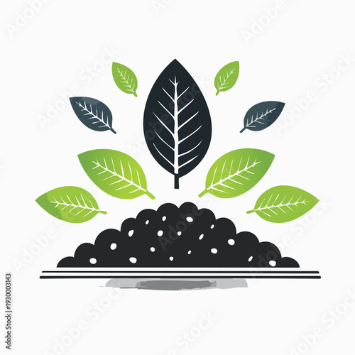 Conceptual illustration of fertile dark soil nurturing vibrant green leaves, symbolizing sustainable agriculture, ecological growth, and the harmonious cycle of nature