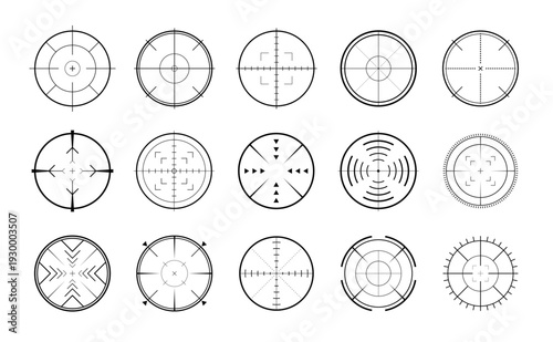 シンプルな照準・ターゲットのアイコンセット｜モノトーンの精密なベクターイラスト素材