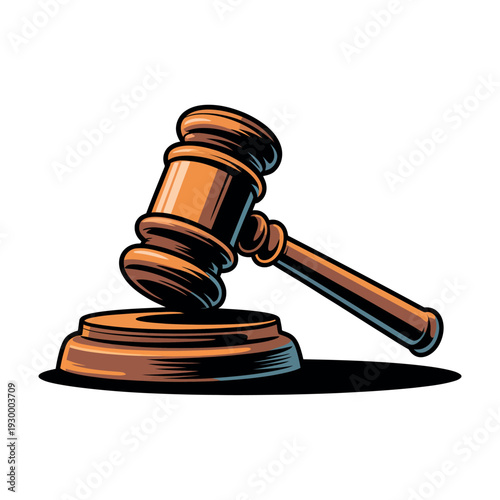 Wooden judge's gavel rests upon its sounding block in preparation for a formal auction or courtroom.