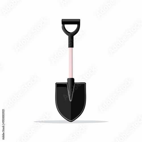 A detailed illustration of a black garden shovel with a pink and black handle, symbolizing gardening and outdoor work, isolated on a white background