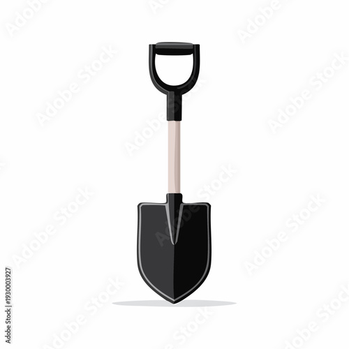 Clean vector illustration of a sturdy black digging shovel, an indispensable D-handle tool for gardening, earthmoving, and construction work, isolated on a white background