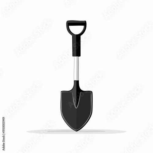 A black shovel with a silver handle and a white background for graphic design purposes