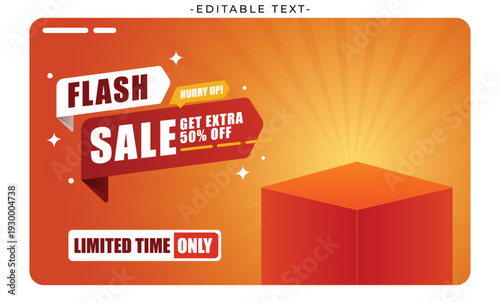 3D orange podium stage for product display with editable flash sale text template