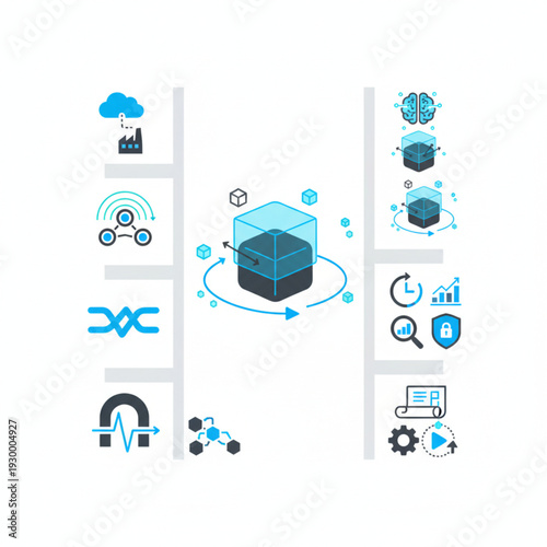 Modular Technology Icons Kit depicting Data Processing, Cloud, AI, Security, and Analytics, essential for modern IT development and digital transformation pipelines